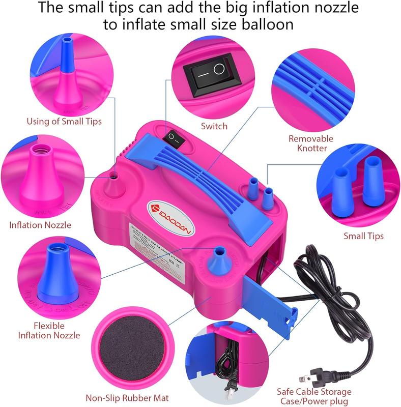 Electric Air Balloon Pump, Portable Dual Nozzle Electric Balloon Inflator for Party Decoration,Gifts:Tying Tools and Dot Glue(110-120V, Pink) Portable Electric Balloon Blower Machine Flower Kit