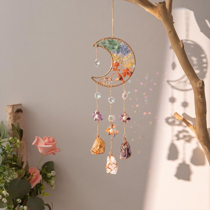 Sun Catcher Pendant Sunshine Rainbow Dreamcatcher Moon Style Wind Chimes Girl Room Gift Pendant, nature stone, back to school gift Decor Hanging Ornaments Hangable Decoration