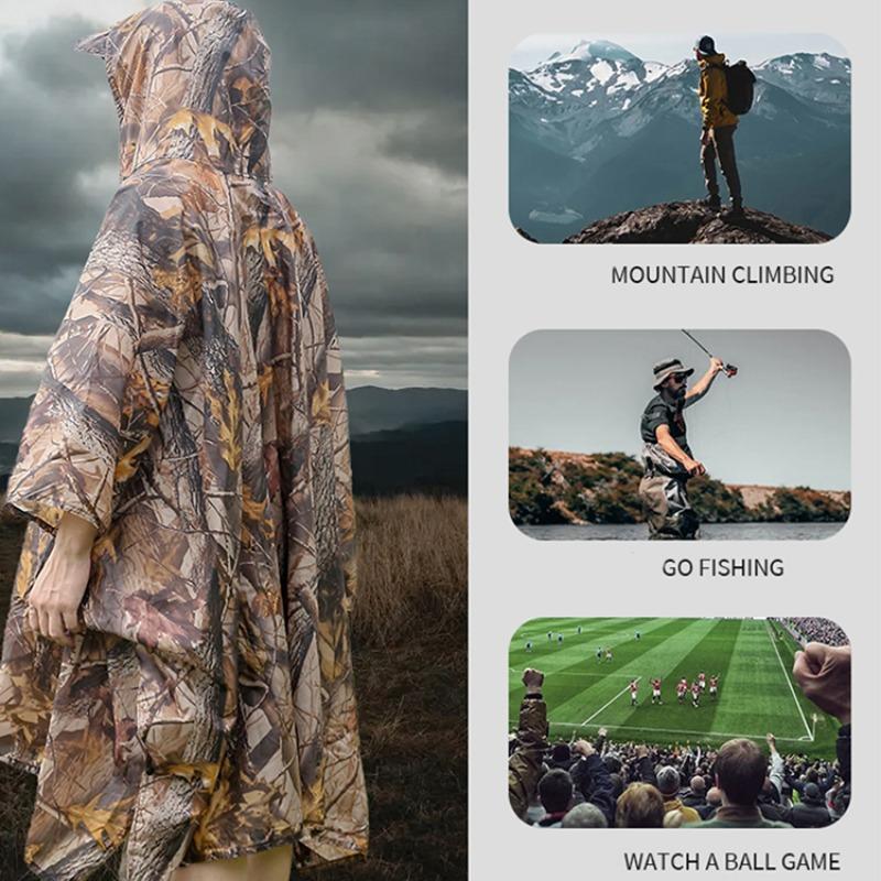 Camouflage Pattern Raincoat, 1 Count Portable Waterproof Raincoat, Outdoor Hiking Climbing Camping Raincoat, Multifunctional Cape Raincoat