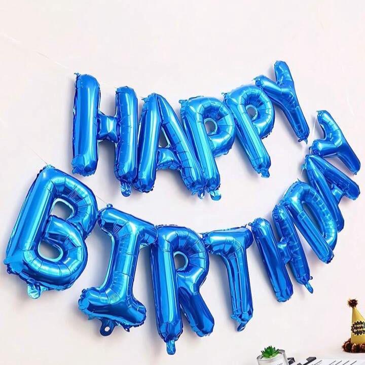 52pcs Blue Birthday Party Decoration Kit with 'Happy Birthday' Banner, Latex Balloons, Heart-Shaped Foil Balloons, Glue Dots, and White Ribbon