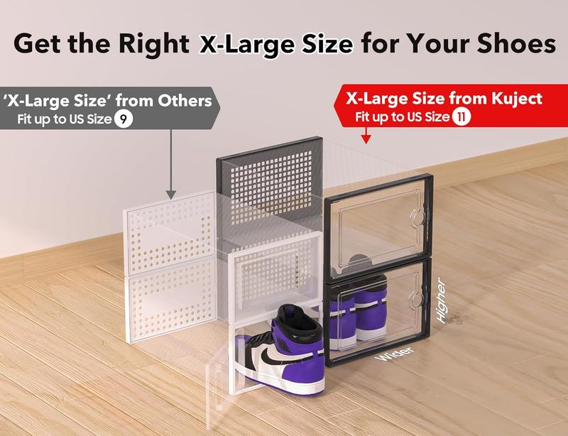 X-Large Shoe Storage Boxes Organizers for Closet 12 Pack, Clear Plastic Stackable Sneaker Containers for Entryway, Space Saving Shoe Rack Bin Holder