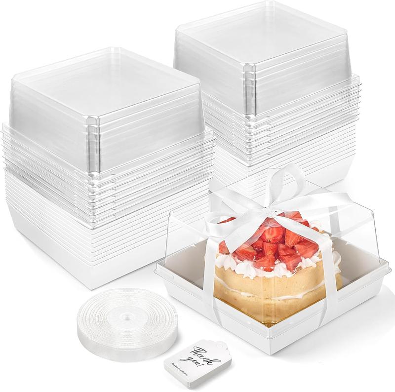 7 x 7 x 4 Inches Paper Cake Boxes with Clear Lids, 20 Pack Disposable Bakery Boxes Square  Containers for 4-6 Inch Bundt Cake, Pie, Dessert, Cupcake, Charcuterie, Cocoa Bomb (White)