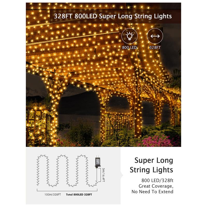 330FT 800 LED Christmas Lights & Remote Control Timer Waterproof Outdoor Xmas Tree Lights for Yard Tree Wedding Party Holiday Decorations, Warm White