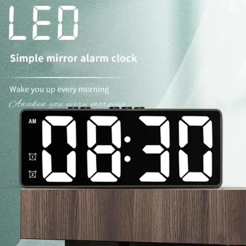 LED Electronic Mirror Alarm Clock, 1 Count USB Rechargeable Digital Clock, Sound Control Temperature Clock, Desktop Decoration for Home Office