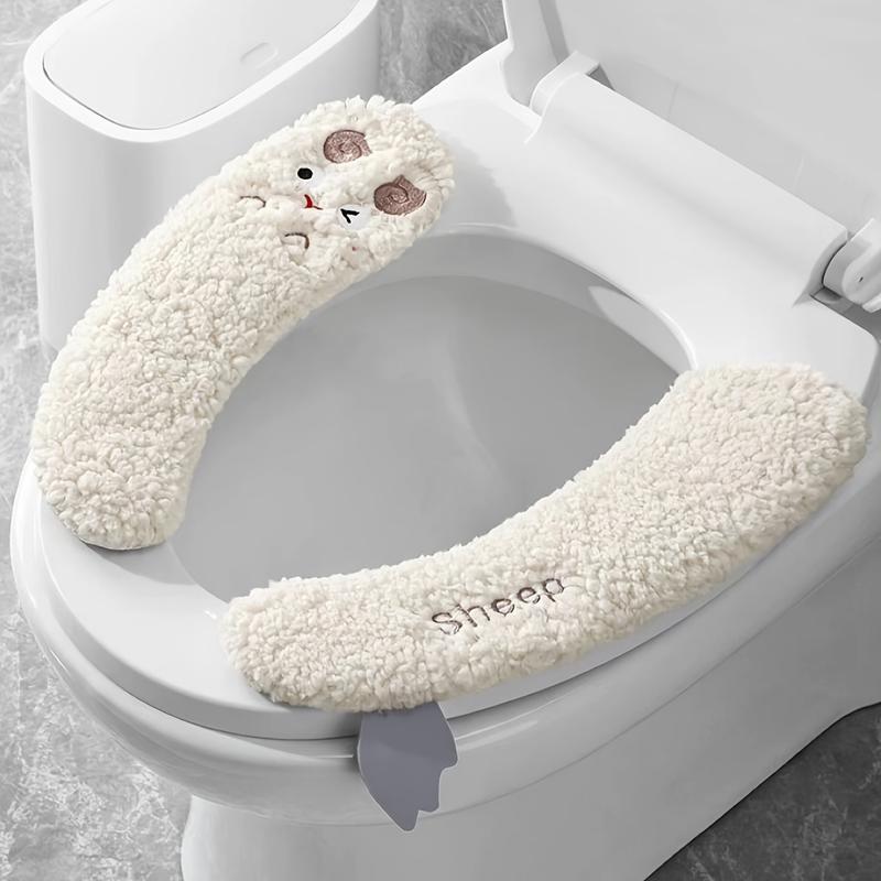 Plush Thickened Aseptic Toilet Seat Covers - 1 Pair, Adhesive, Warm & Soft for All Seasons, Hand-Washable Polyester