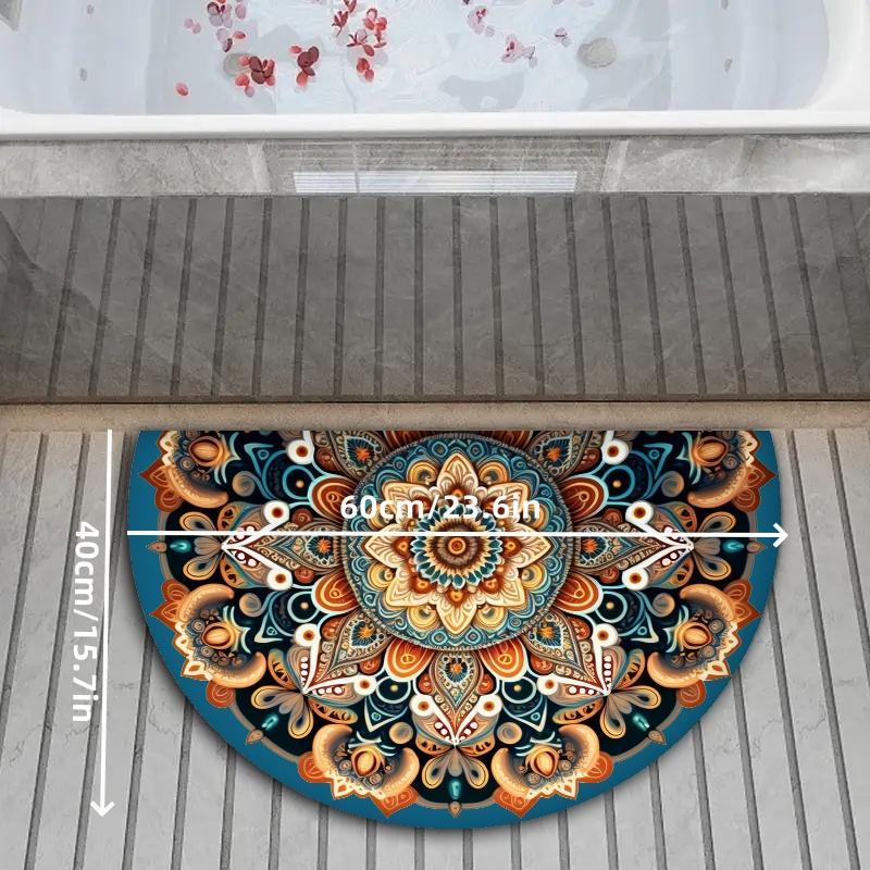 Boho Style Mandala Pattern Bathroom Mat, 1 Count Non-slip Soft Semicircle Floor Mat, Decorative Carpet for Home Living Room Bedroom Bathroom