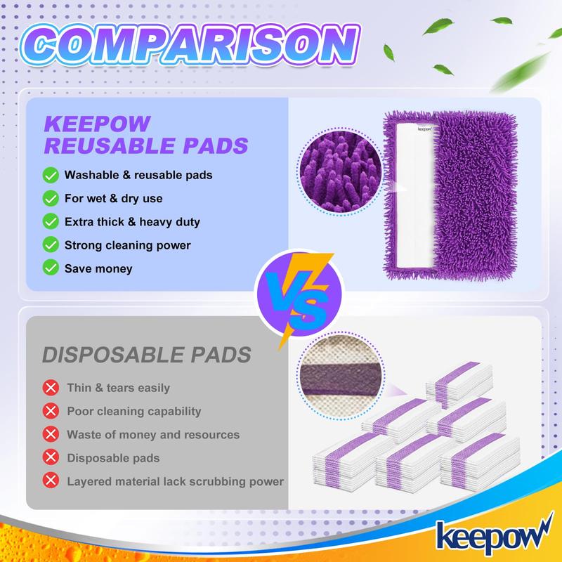 KEEPOW Reusable Wet Jet Pads Refills Heavy Duty for Swiffer Wet Jet,  Microfiber Washable Wetjet Mopping Pads (4 Pack)