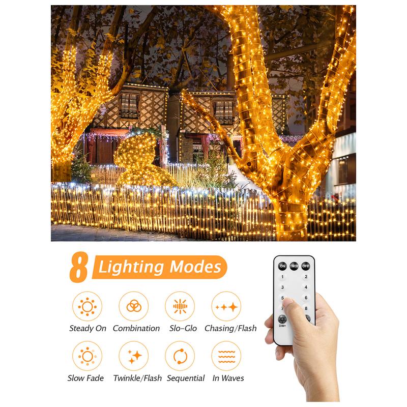 330FT 800 LED Christmas Lights & Remote Control Timer Waterproof Outdoor Xmas Tree Lights for Yard Tree Wedding Party Holiday Decorations, Warm White