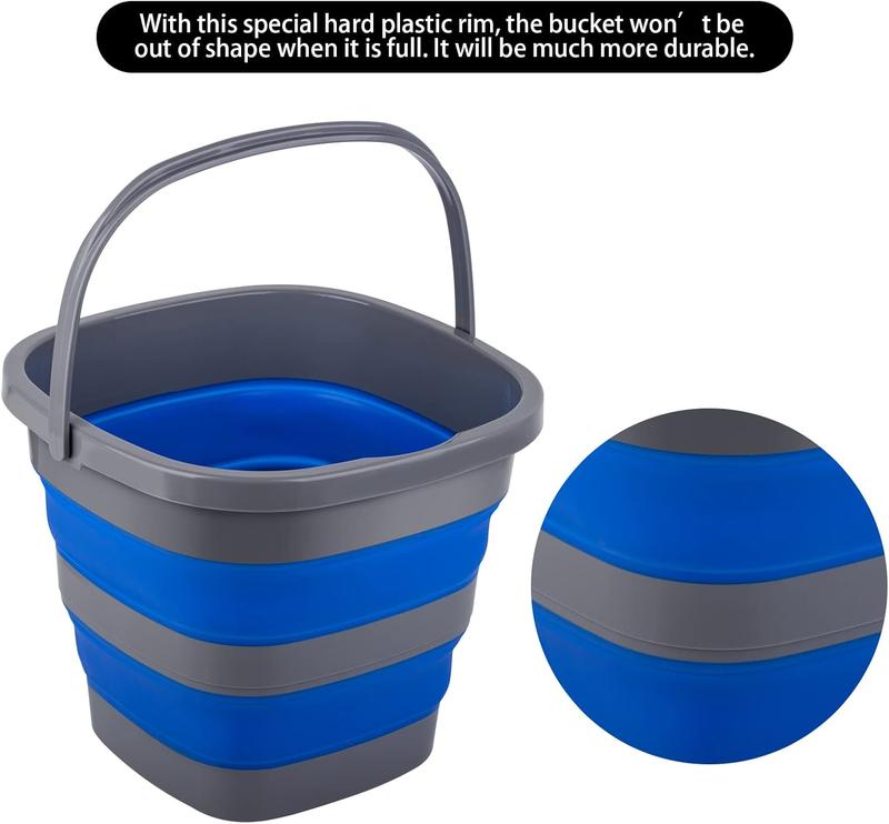 3 Pack Collapsible Bucket with Large 2.6 Gallon (10L) Each, Portable Plastic Bucket for House Cleaning, Foldable Tub for Mop, Car, Garden or Camping, Space Saving Fishing Water Pail