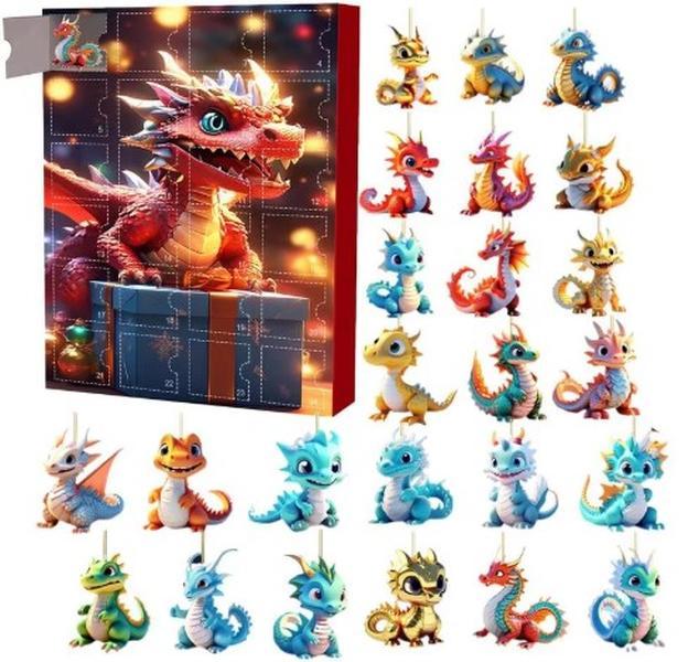 Dragon Christmas Advent Calendar 24 Days Of Vacation Advent Calendar Pendant 2D Advent Calendars Dinosaur Pendant Toy For Teens