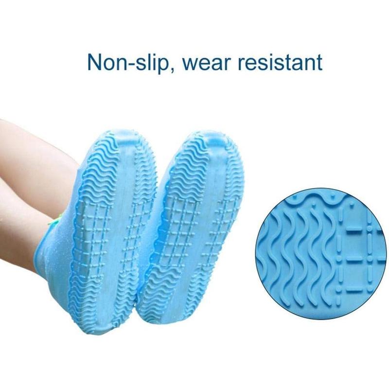 Silicone Waterproof Shoe Covers, Upgrade Reusable Overshoes with Zipper, Resistant Rain Boots Non-Slip Washable Protection for Women, Men (L (Women 7.5-11, Men 6.5-10.5), Blue)