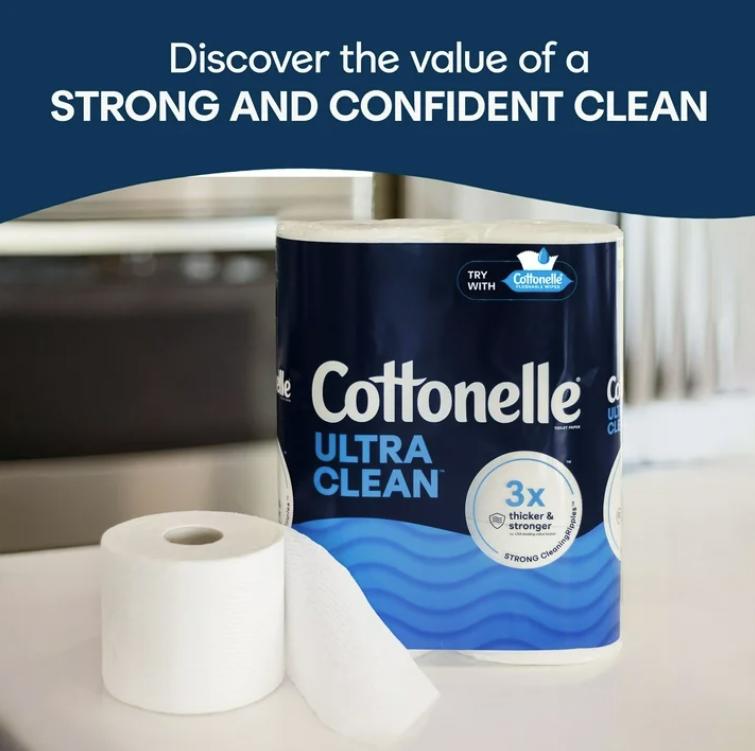 Cottonelle Ultra Clean Toilet Paper, 12 Mega Rolls