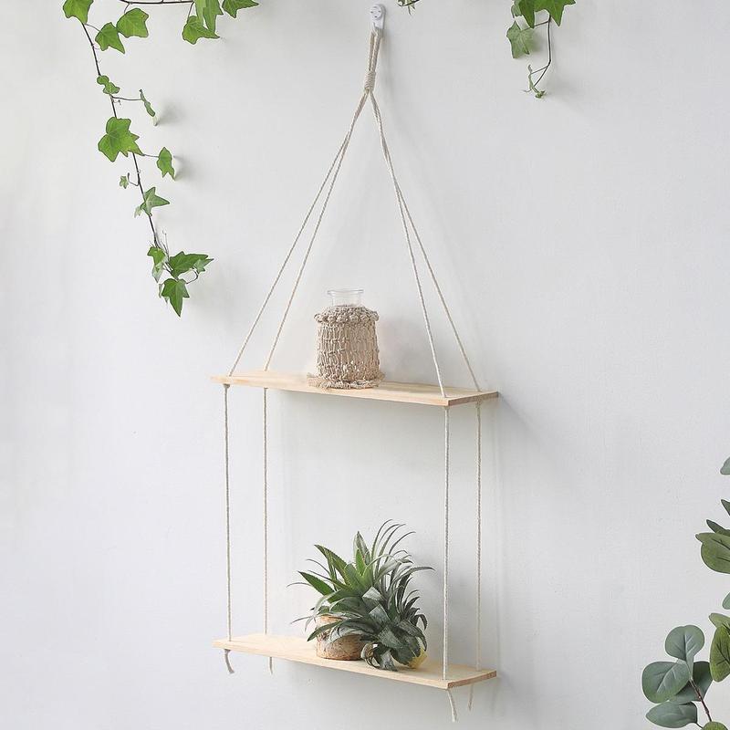 1 Count Wooden Wall Hanging Shelf, Boho Style Tassel Decor Hanging Rack, Floating Shelves for Home Bedroom Living Room Decor