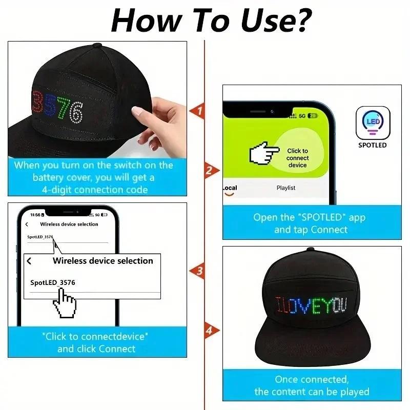 APP Control LED Cap, 1 Count DIY Editing Light Up Hat for Party, Club, LED Light Hat with Text, Music, Image, Drawing