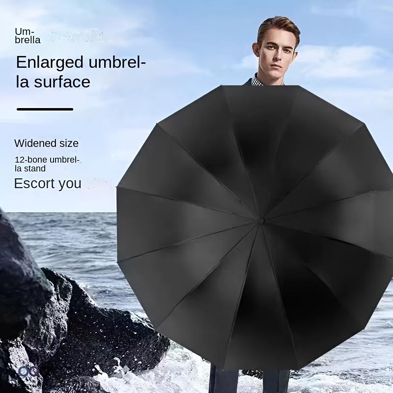 Extra Large 12 Ribs Windproof Waterproof Folding Umbrella For Business Men's & Women's Travel, Reinforcement Umbrella For Both Rainy And Sunny Day For Students