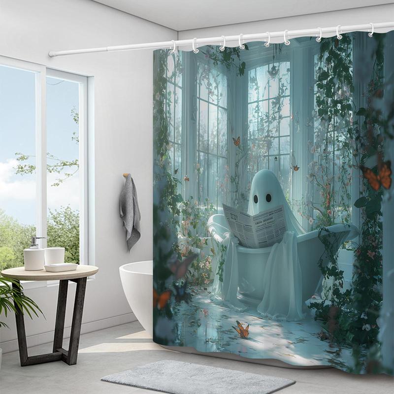 Ghost Pattern Shower Curtain, Waterproof Bathroom Curtain with 12pcs Hooks, Bathroom Decor for Home Hotel Dorm