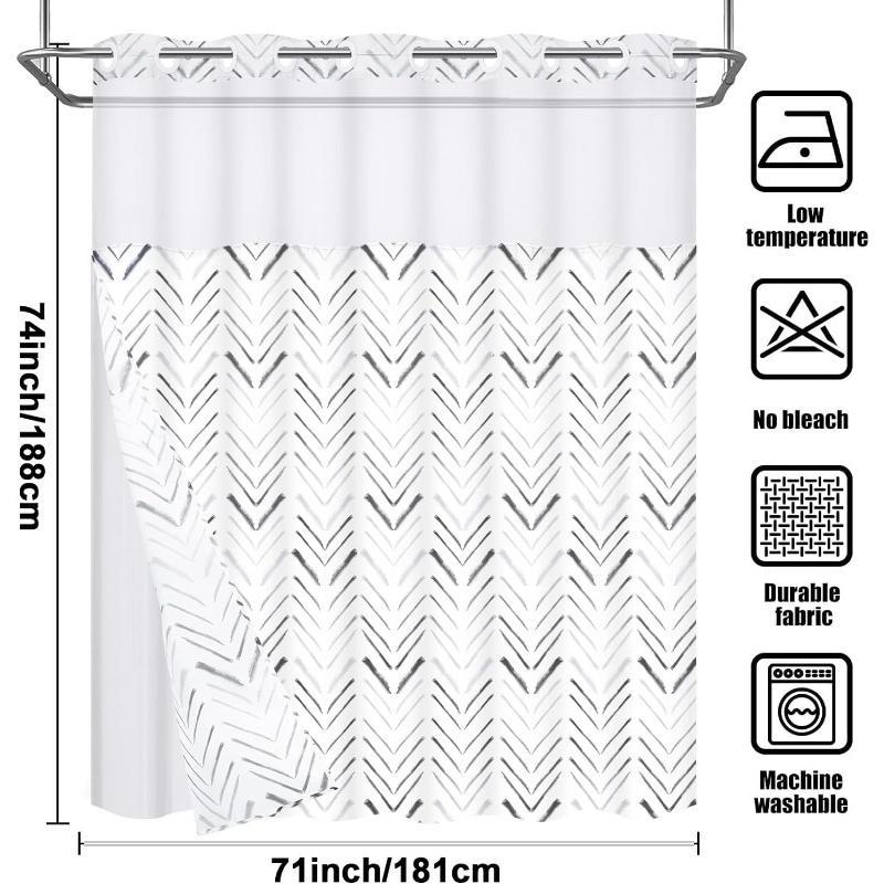 No Hook Shower Curtain with Snap in Liner,Herringbone Shower Curtain and Liner Set, Modern Shower Curtain Set with Liner,Waterproof,Dle Layer,Washable shower curtain