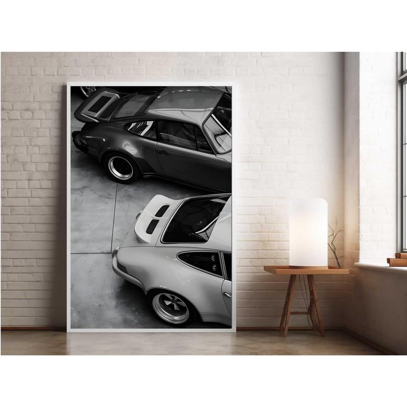 PerectPearlzLnc Vintage Old Porsche 911 Sport Rear View Poster No Framed, Black And White Porsche Wall Art, Classic Car Art, Retro Car Print