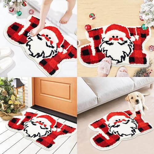 Christmas Bathroom Rugs, Santa Claus Christmas Bath Mat for Bathroom Decorations, Farmhouse Christmas Rugs for Bathroom Decor for The Home, Holiday Cute Bath Decor Non-Slip 16x24 Inches