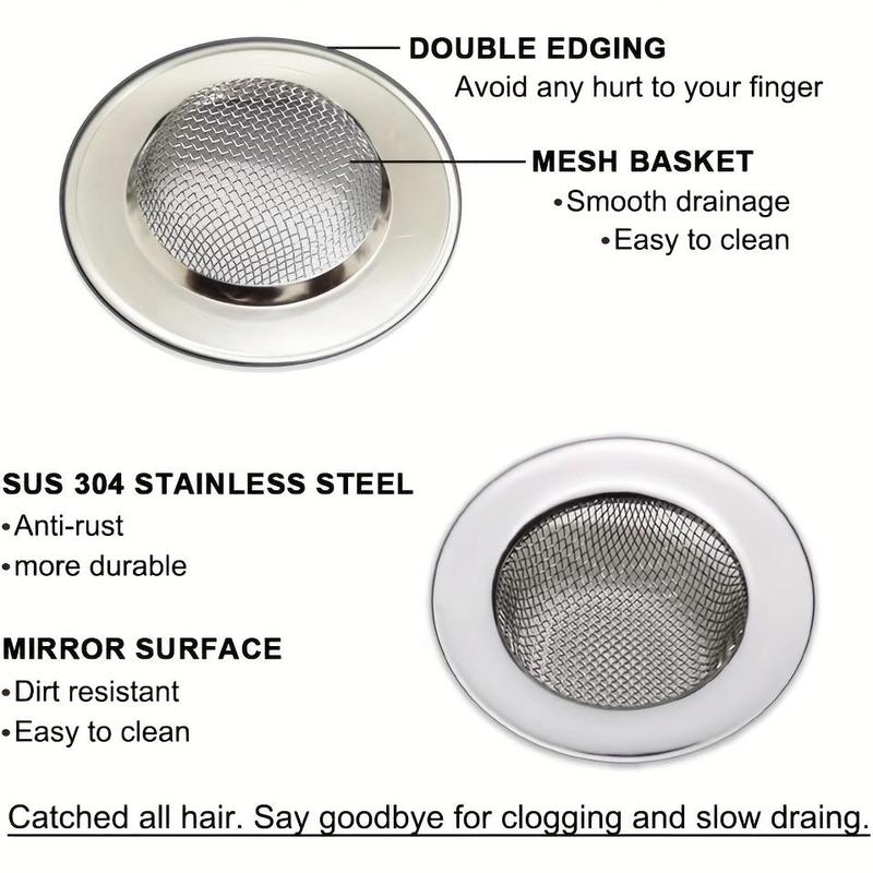 Stainless Steel Bathtub Strainer, 2pcs Sink Strainer, Shower Drain Hair Catcher, Sink Drain Strainer for Home Kitchen Bathroom