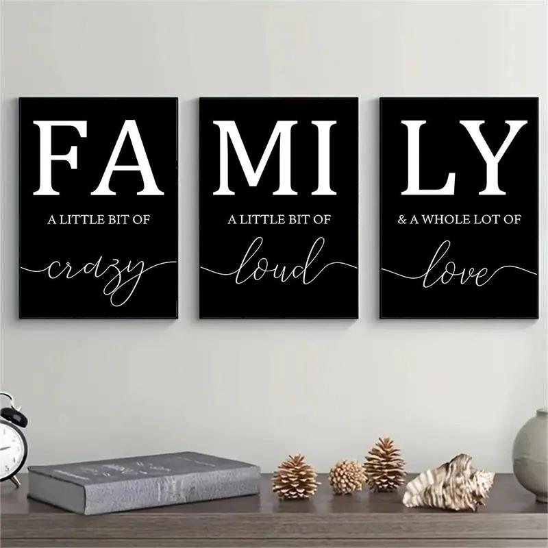 Family Letter Pattern Canvas Wall Art without Frame, 3pcs set Frameless Wall Art Painting, Wall Decor for Home Living Room Bedroom Office