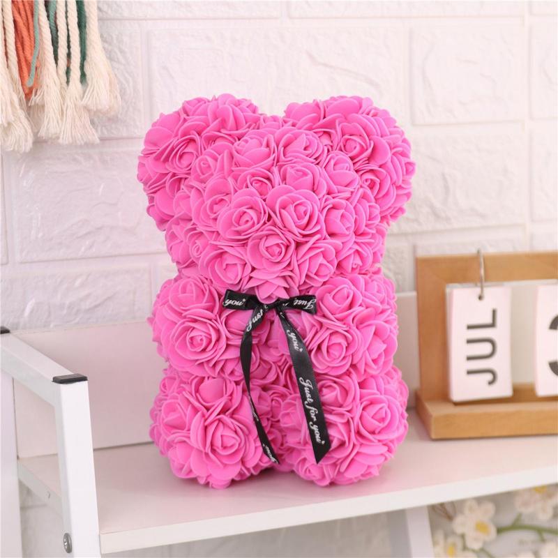 Artificial Rose Bear with Gift Box, 1 Count Romantic Rose Flower Bear, Birthday Gift for Girlfriend & Boyfriend, Home Decoration