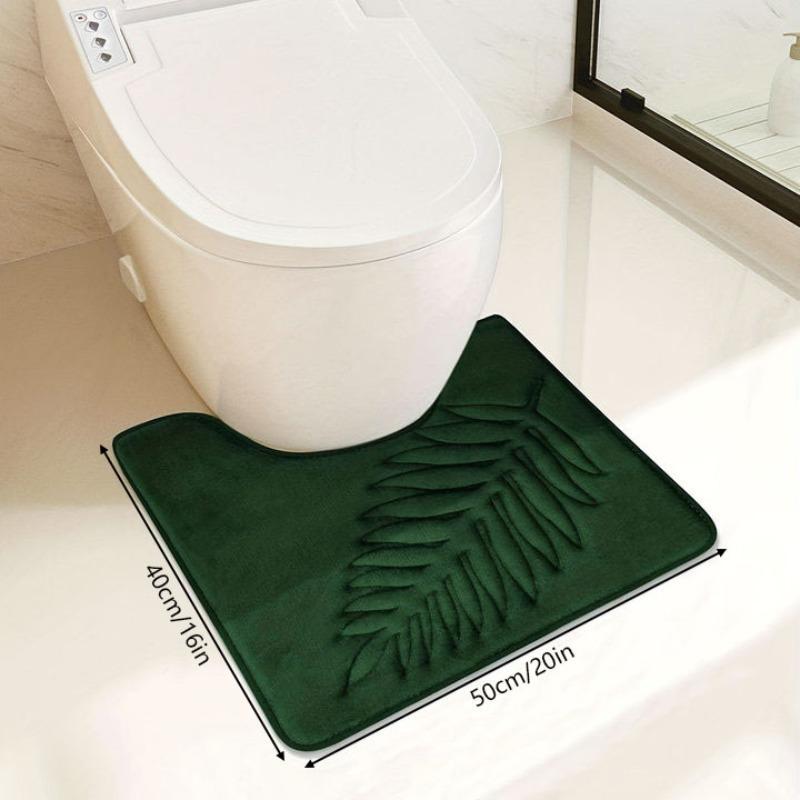 Leaf Pattern Bathroom Mat, 2pcs set Non-slip Soft Absorbent Bathroom Rug, Washable Floor Mat for Home Bathroom Kitchen