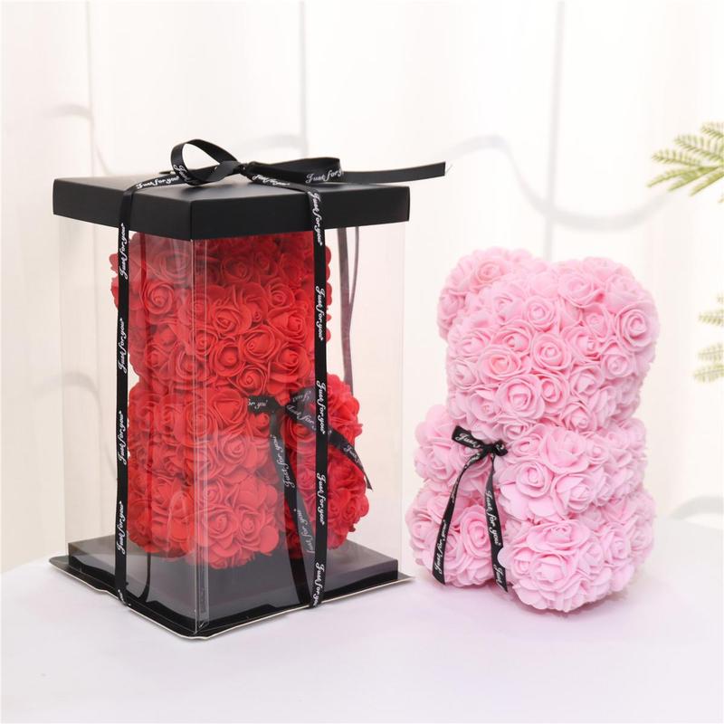 Artificial Rose Bear with Gift Box, 1 Count Romantic Rose Flower Bear, Birthday Gift for Girlfriend & Boyfriend, Home Decoration