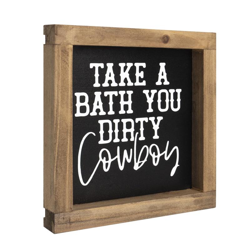 Western Bathroom Decor Southwestern Wall Art, Wooden Take A Bath You Dirty Cowboy Signs, Home Shelf Table Rustic Decoration