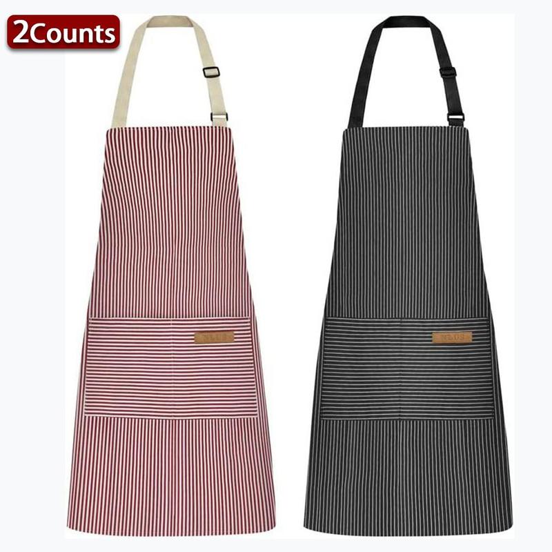 Striped Pattern Apron, 2 Counts Adjustable Kitchen Cooking Apron, Soft Cook Apron with Pocket, Kitchen Accessories