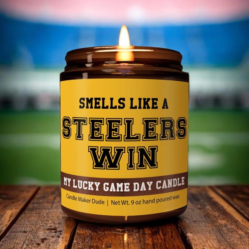 Christmas Gift, Smells Like a Steel-ers Win Candle, Pitts-burgh Stee-lers Candle, Game Day Decor, Funny Steel-ers Fan Gift, Lucky Steelers Candle Unique