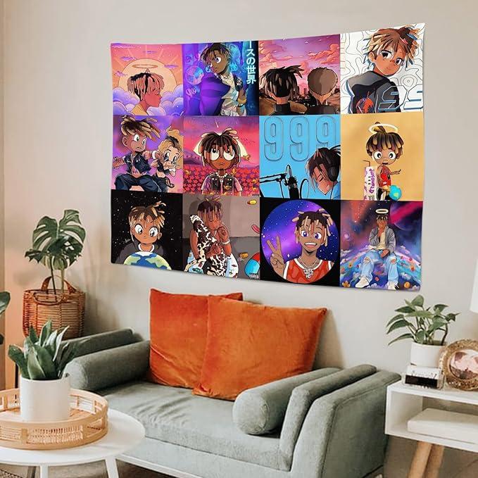 Juice Wrld 60*51in Tapestry For Bedroom Juice Wrld Posters For Room Aesthetic Wall Tapestrys Juice Wrld Rapper Tapestry Wall Hanging Decor Wall Blanket For Home Wall Decor