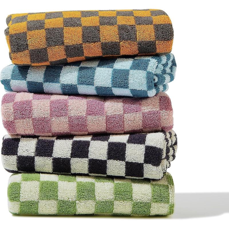 Luxurious Checkered Cotton Hand Towels Set of 5 - Soft, Absorbent, and Decorative Checkered Design for Bathroom, Kitchen, Gym, and Spa - 13 x 29 Inches for Any Occasion