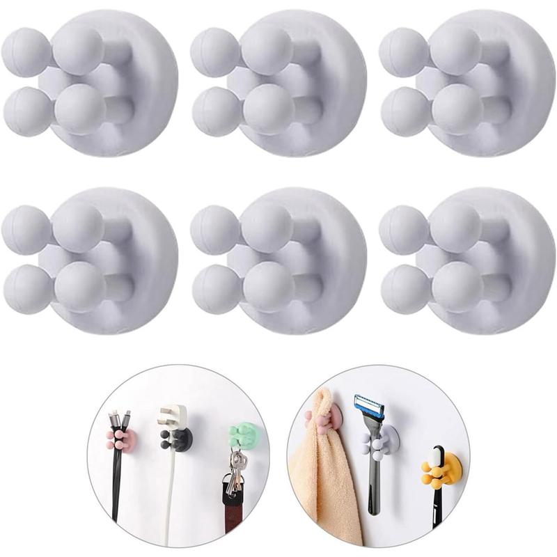 6 Cts Toothbrush Holders for Bathrooms - Self-Adhesive Wall Mount to Mirror for Clipping & Hanging Shower Razor Towel Plug Cable, Utility Hooks for Home Kitchen Office Dorm Room Essentials Hangable Organiser