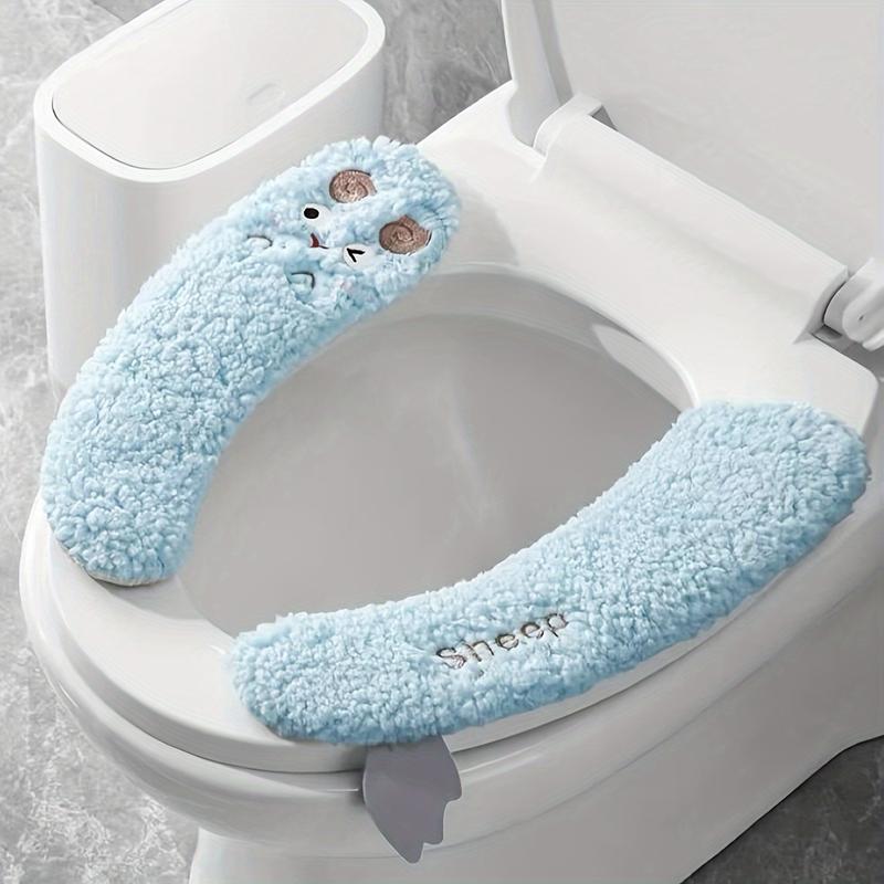 Plush Thickened Aseptic Toilet Seat Covers - 1 Pair, Adhesive, Warm & Soft for All Seasons, Hand-Washable Polyester