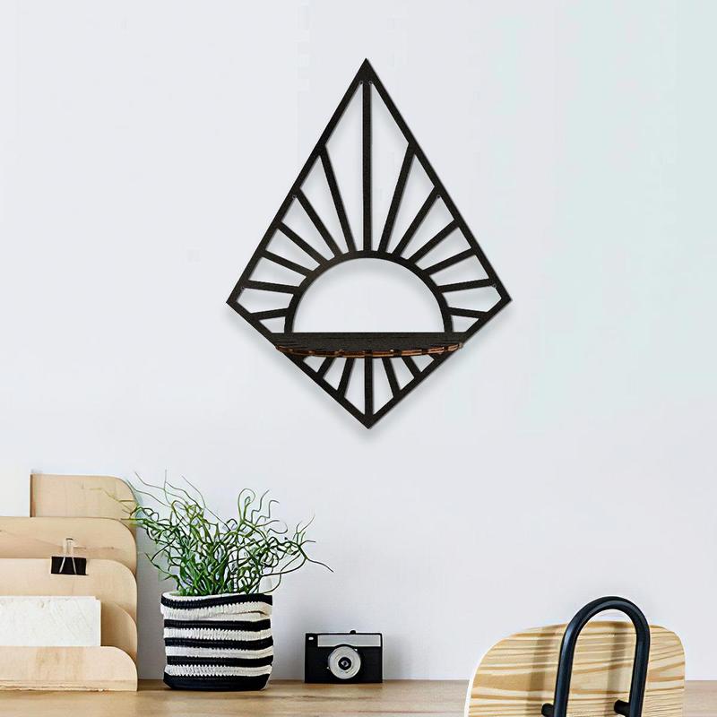 Moon & Cat & Geometric Design Wall Mounted Storage Rack, Wooden Wall Hanging Display Rack for Room Decor, Wall Decor Storage Holder for Home Living Room Bedroom, Room Accessories