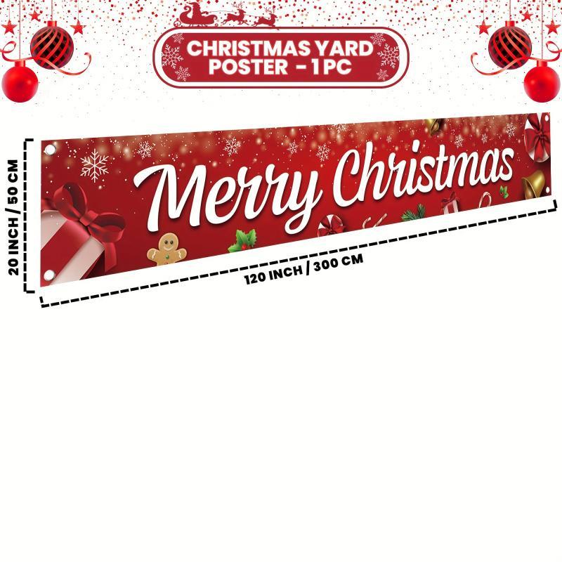 Merry Christmas Yard Banner, 1 Count Outdoor Letter & Cartoon Pattern Decoration, Weather-resistant Banner for Home Office Party Holiday Celebrations