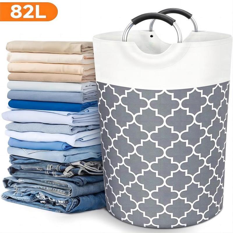 Geometric Pattern Laundry Basket, 1 Count Collapsible Tall Clothes Basket with Handles, Waterproof Travel Bathroom Dormitory Storage Basket