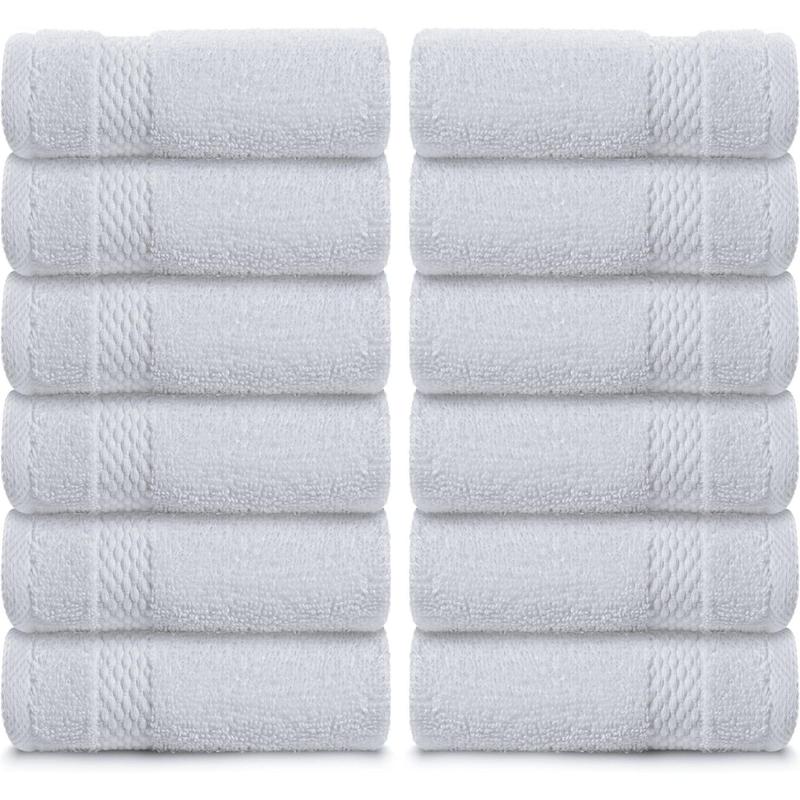 Cotton Towels - Large Hotel Spa Bathroom Towels | Pack of 12 | White