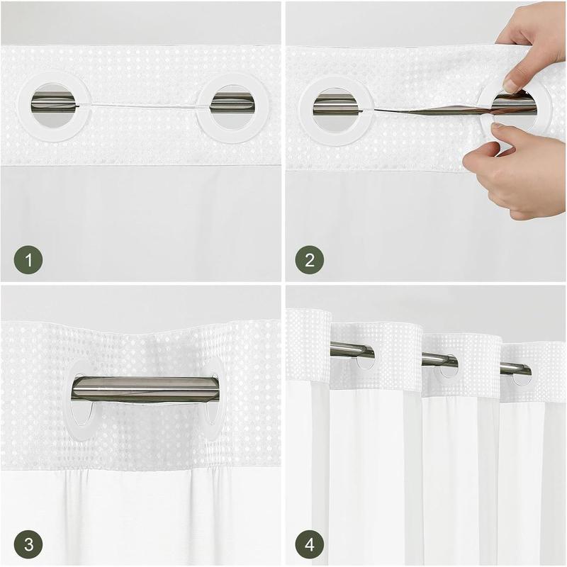 No Hook Shower Curtain with Snap in Fabric Liner, Waffle Weave Heavy Duty Thick Shower Curtains with Mesh Top Window, Hotel Style Waterproof Bathroom Curtain Set, 72 x 75 Inch, White