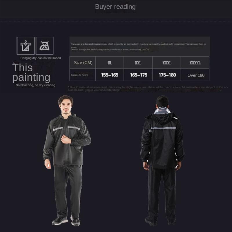 Mens Rain Suits Safety Black Jacket Pants Hooded Waterproof Fishing Raincoat US