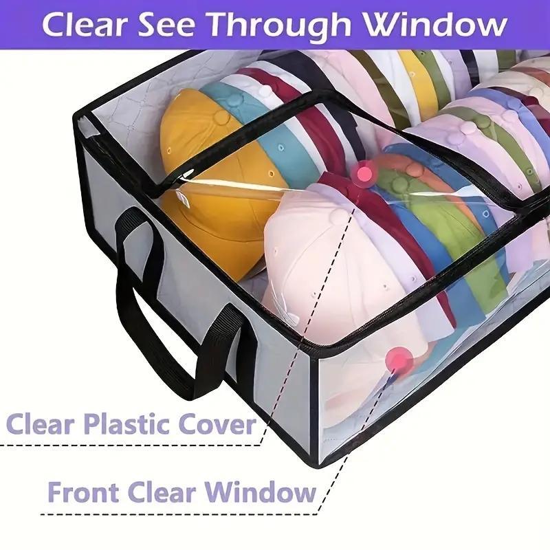 Hat Storage Bag, 1 Count Large Capacity Clear Lid Hat Storage Organizer with Handle & Zipper, Foldable Hat Storage Bag for Home Bedroom