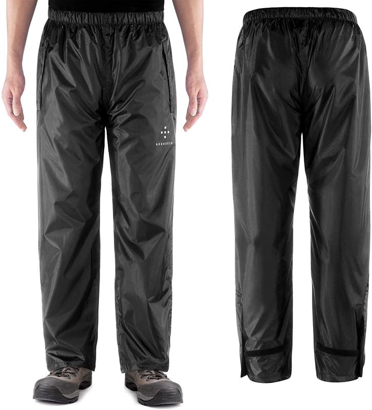 Mens Rain Pants Waterproof Pants with Pockets Lightweight Packable Windproof Outdoor Over Pants for Hiking Fishing