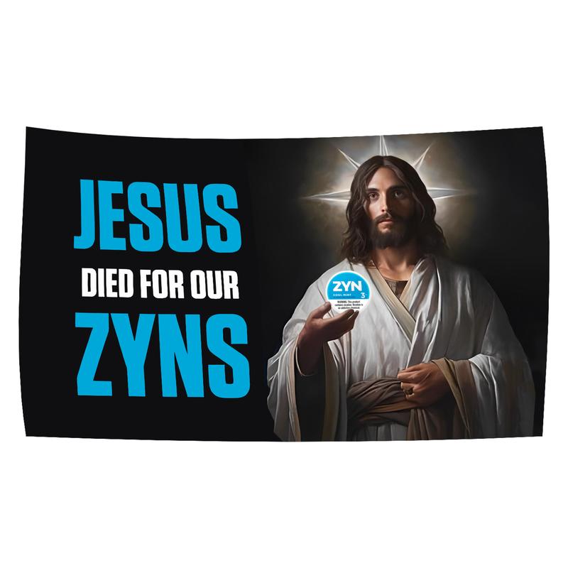 Zyn Jesus Flag Banner 3x5ft Funny Poster Durable Cave Wall Flag with Brass Grommet for College Dorm Decor, Outdoor, Party Wall Decor Hanging Flag