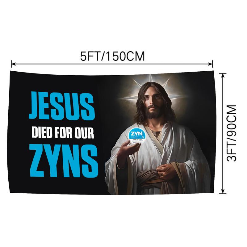 Zyn Jesus Flag Banner 3x5ft Funny Poster Durable Cave Wall Flag with Brass Grommet for College Dorm Decor, Outdoor, Party Wall Decor Hanging Flag