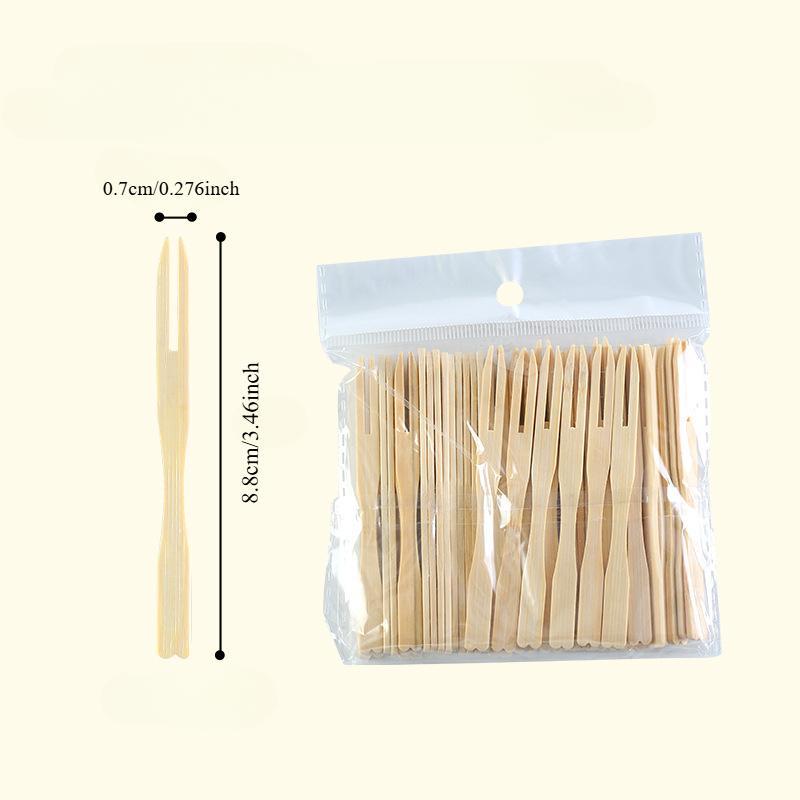 Disposable Bamboo Fruit Fork, 100pcs set Disposable Small Fork, Fruit Fork for Holiday, Party, Home Party Supplies, Party Favors