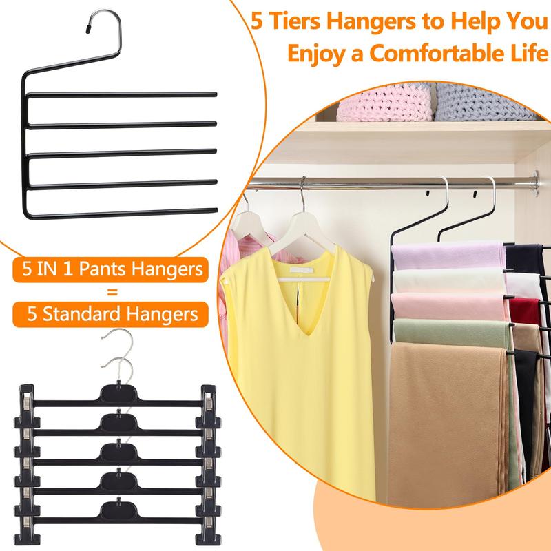 3 Pack Closet-Organizers-and-Storage,5-Tier Closet-Organizer Pants-Hangers-Space-Saving,Dorm Room Essentials for College Students Girls Boys Guys,Non Slip Organization-and-Storage Scarf Jeans Hangers