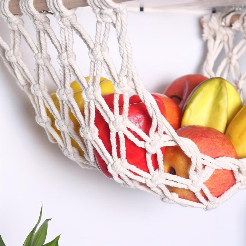 Kitchen Cabinet Hanging Basket, 1 8 Counts Boho Style Hanging Fruit Basket, Under Cabinet Storage Basket, Home Organizer for Kitchen, Summer Gift Ideas