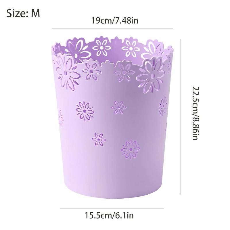 Mini Wastebasket Purple Trash Can Garbage can for Bedroom Wastebasket Hollow Flower Shape Plastic Lidless Wastepaper Baskets Trash Can Bedroom Small Trash Can Kitchen Round Kitchen Round Bin Bin