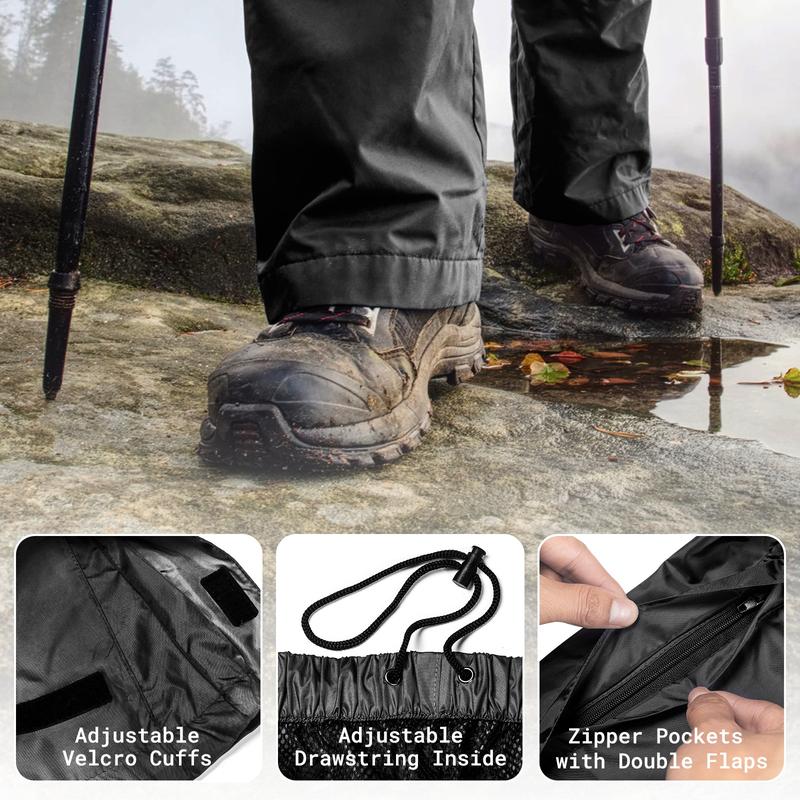 Mens Rain Pants Waterproof Pants with Pockets Lightweight Packable Windproof Outdoor Over Pants for Hiking Fishing